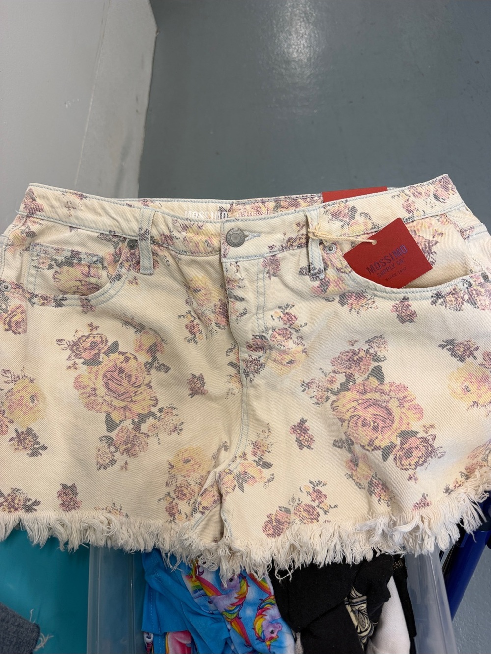 Mossimo Supply Co. Cream Floral Frayed Hem Jean Shorts